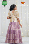 Pink Metallic Crush Traditional Pattu Pavadai For Girls 