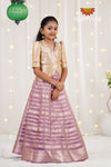 Pink Metallic Crush Traditional Pattu Pavadai For Girls 