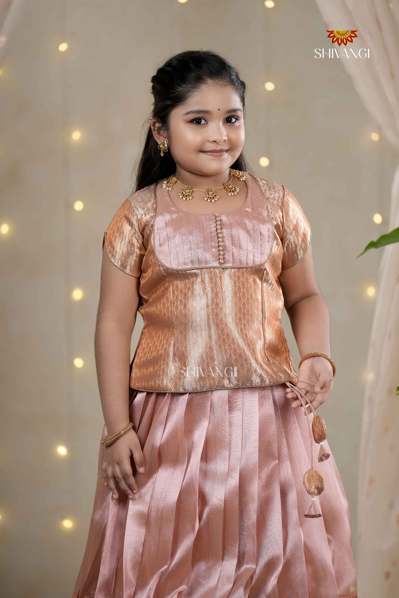 Parrot Green Silver Bird Traditional Pattu Pavadai Set for Girls