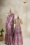 Metallic Crush Magenta Mom And Daughter Saree and Pattu Pavadai Combo Set !!!
