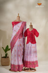 Mirror Patola Lavender Mom And Daughter Saree and Pattu Pavadai Combo Set !!!