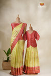 Mirror Patola Parrot Green Mom And Daughter Saree and Pattu Pavadai Combo Set !!!