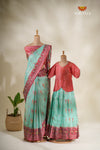 Mirror Patola Teal Green Mom And Daughter Saree and Pattu Pavadai Combo Set !!!