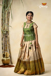 Traditional Green Semmal Pattu Pavadai For Girls