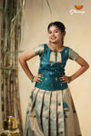 Traditional Dark Green Semmal Pattu Pavadai For Girls