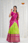Parrot Green Organza Rain Drop Traditional Half saree Designs For Girls