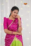Parrot Green Organza Rain Drop Traditional Half saree Designs For Girls