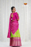 Parrot Green Organza Rain Drop Traditional Half saree Designs For Girls