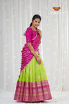 Parrot Green Organza Rain Drop Traditional Half saree Designs For Girls