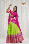 Parrot Green Organza Rain Drop Traditional Half saree Designs For Girls