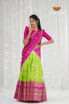 Parrot Green Organza Rain Drop Traditional Half saree Designs For Girls