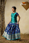 Navy Blue Manoranjitham Semi Silk Pattu Pavadai For Girls
