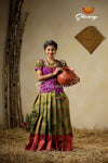 Traditional Green Banaras Lotus Pattu Pavadai For Kids 