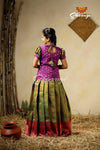 Traditional Green Banaras Lotus Pattu Pavadai For Kids 