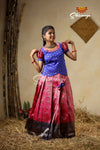 Traditional Pink Banaras Lotus Pattu Pavadai For Kids