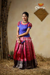 Traditional Pink Banaras Lotus Pattu Pavadai For Kids