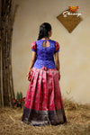 Traditional Pink Banaras Lotus Pattu Pavadai For Kids