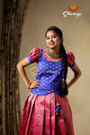 Traditional Pink Banaras Lotus Pattu Pavadai For Kids