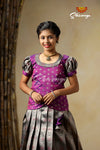 Traditional Grey Banaras Lotus Pattu Pavadai For Kids 