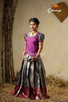 Traditional Grey Banaras Lotus Pattu Pavadai For Kids 