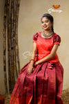 Traditional Magenta Banaras Lotus Pattu Pavadai For Kids 