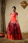 Traditional Magenta Banaras Lotus Pattu Pavadai For Kids 