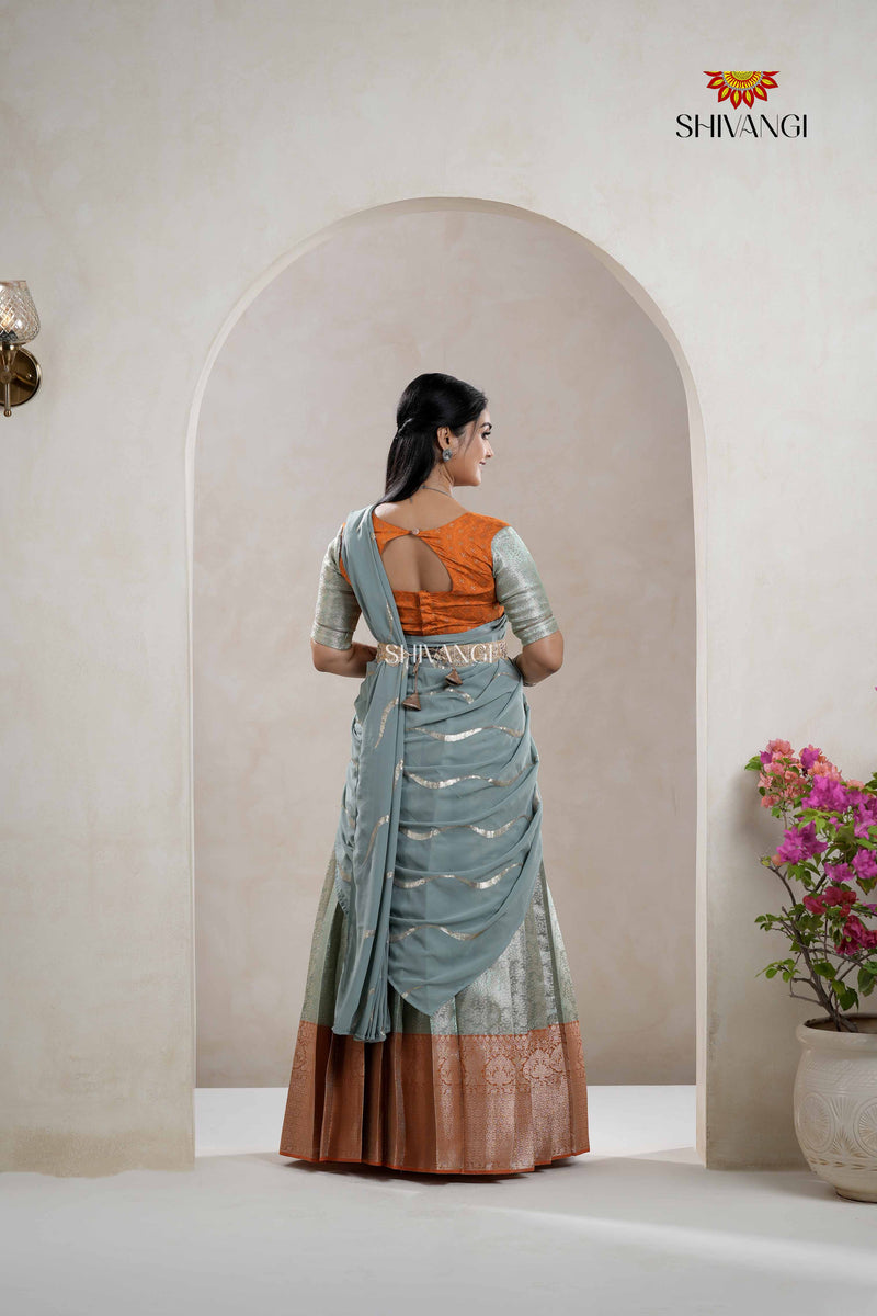 Traditional Ramar Green Pepper Seed Alpha Half Saree For Girls
