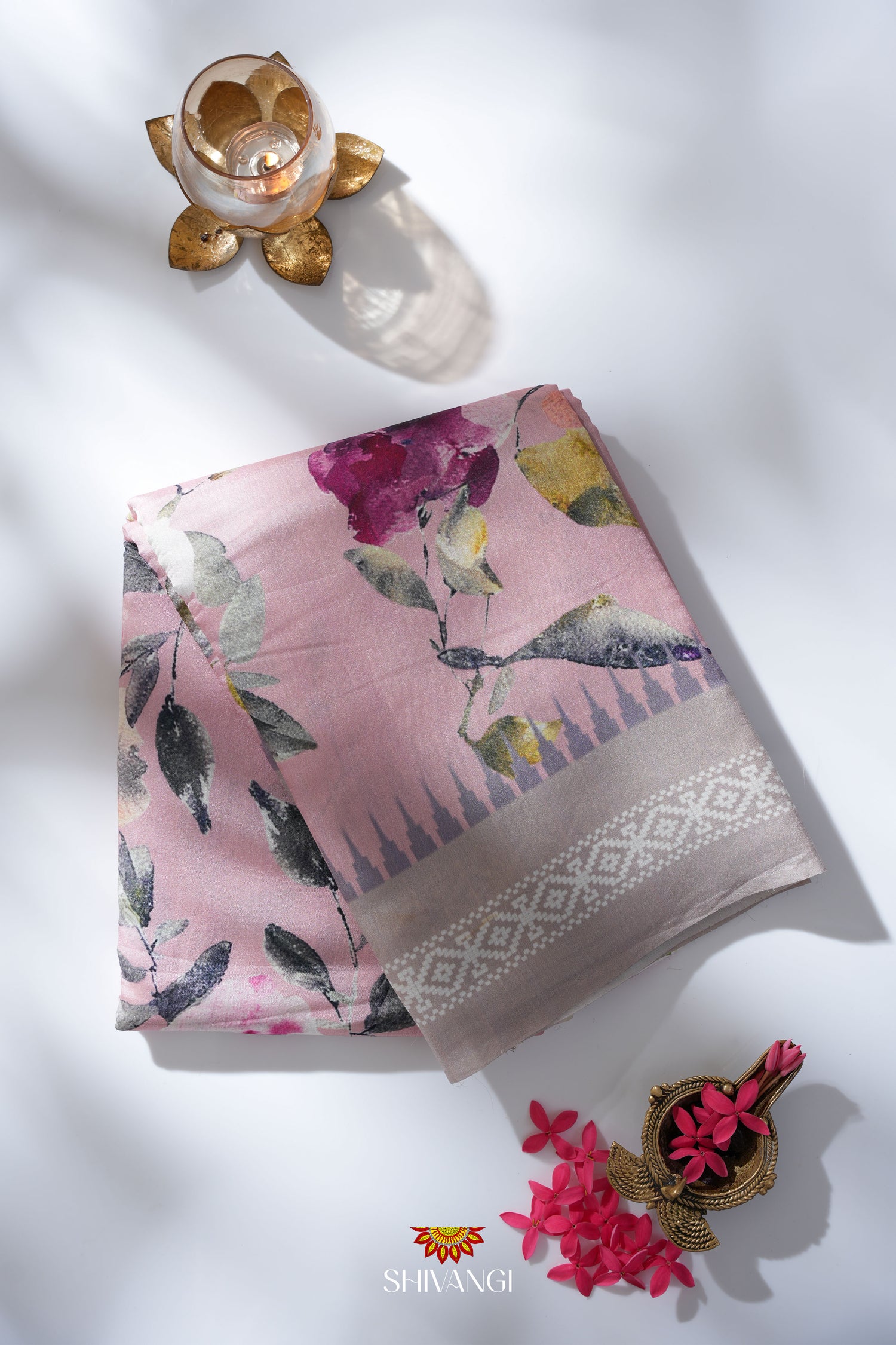 Pink Digital Print Saree with Unstitched Blouse !!!