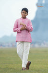 Pink Mercerised Ikat kurta For Boys 