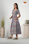 Rama Green Bagru Floral Frock For Kids