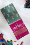 Ramar Green Pochampally Silk Pattu Pavadai Unstitched Material For Kids !!!