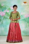 Red Antique Garden Pattu Pavadai | Langa Designs