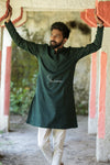 Elegant Dark Green Sequence Kurta For Boys