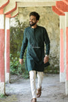 Elegant Dark Green Sequence Kurta For Boys