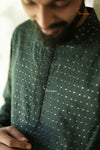 Elegant Dark Green Sequence Kurta For Boys