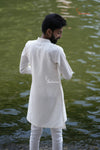 Elegant Half White Sequence Kurta For Boys