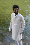 Elegant Half White Sequence Kurta For Boys