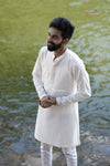 Elegant Half White Sequence Kurta For Boys
