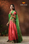 Semi Silk Peach with Green Peacock Parade Half saree !!!