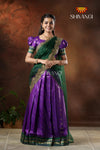 Semi Silk Purple with Green Peacock Parade Half saree !!!