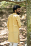 Elegant Light Yellow Sequence Kurta For Boys