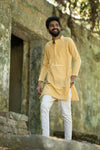 Elegant Light Yellow Sequence Kurta For Boys