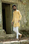 Elegant Light Yellow Sequence Kurta For Boys