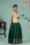 Premium Collection - Dark Green Silk Floral Butta Pattu Pavadai