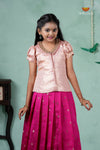 Premium Collection - Pink Silk Floral Butta Pattu Pavadai !!!