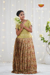 Festive Collection - Peach Floral Silk Kalamkari Pavadai