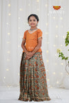 Festive Collection - Gold Floral Silk Kalamkari Pavadai !!!