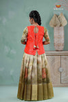 Parrot Green Silk Lotus Alpha Traditional Pavadai Sattai For Girls