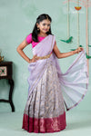 Premium Collection - Grey Silk Mughal Half Saree | Lehenga For Girls !!!