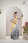 Premium Collection Dark Grey Silk Premium Half Saree | Lehenga For Girls